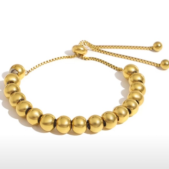 Jewelry - Gold Beaded Adjustable Slider Bracelet - Elegant Women’s Bracelet
